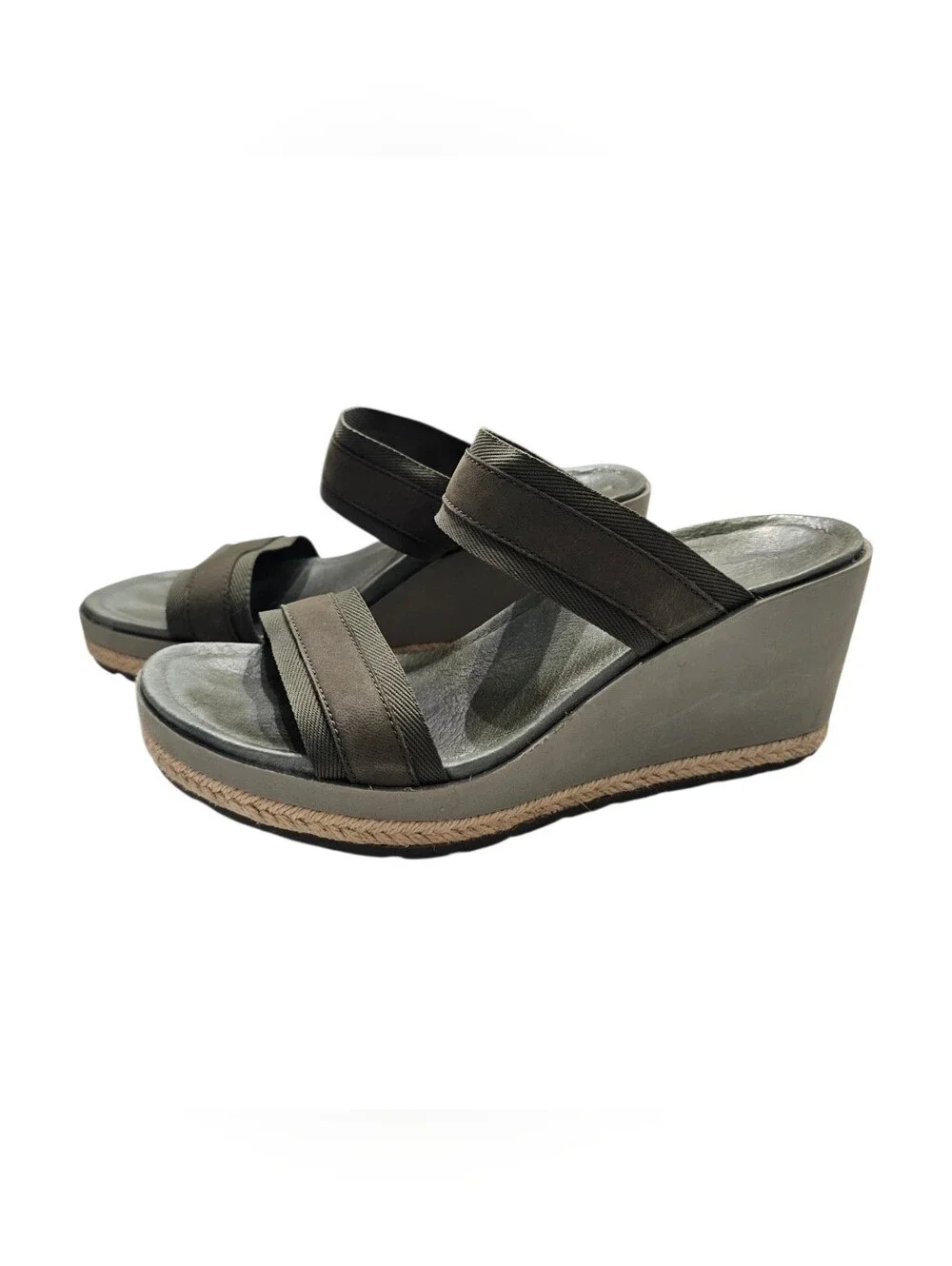 Merrell Women's Wedge Slide Sandals Gray Black Slip On Comfort Straps US 8